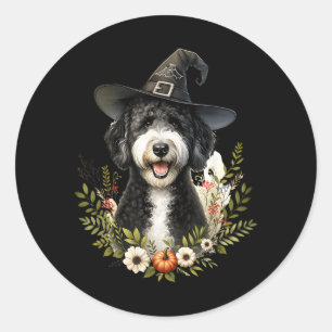 Black White Labradoodle Dog Halloween Watercolor Classic Round Sticker
