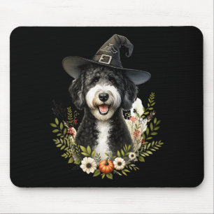 Black White Labradoodle Dog Halloween Watercolor Mouse Pad