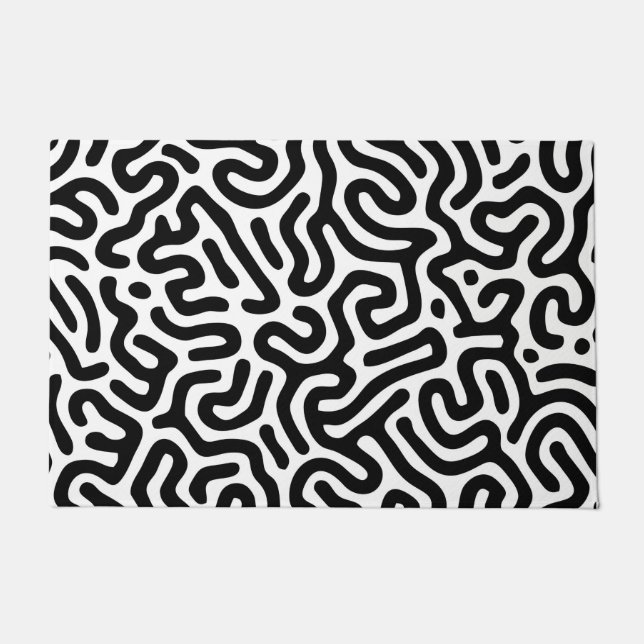 black white labyrinth pattern line decorative mode doormat (Front)
