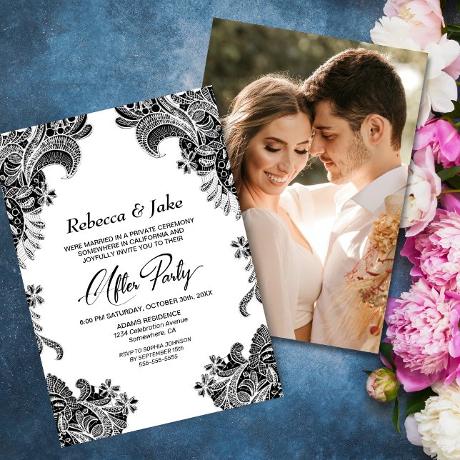 Black White Lace Custom Photo Wedding After Party Invitation (Creator Uploaded)