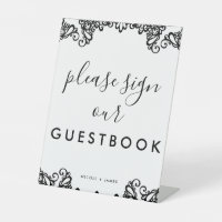 Black & White Lace Elegant Wedding Guestbook Sign
