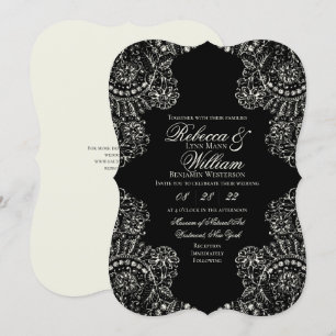 Black White Lace Gothic Wedding Invitation