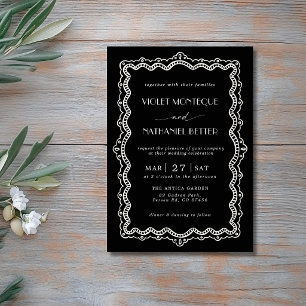 Black & White Lace Old Money Minimalist Wedding Invitation
