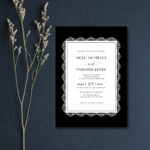 Black & White Lace Old Money Romantic Wedding Invitation
