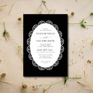 Black & White Lace Old Money Rustic Wedding Invitation