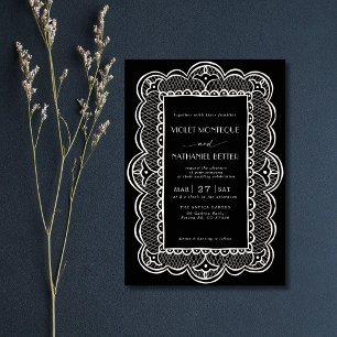 Black & White Lace Old Money Rustic Wedding Invitation
