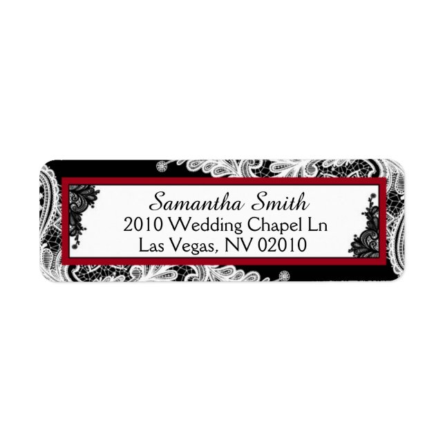 Black White Lace Red AccentsWedding Labels (Front)