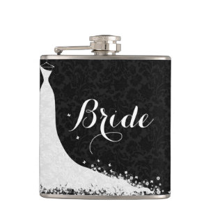 Black White Lace Wedding Dress Bride Hip Flask