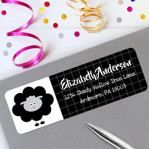 Black White Lamb Baby Shower Modern Kawaii Address
