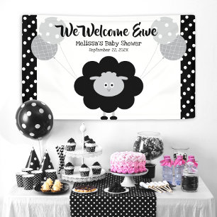 Black White Lamb Balloons Cute Bold Baby Shower Banner