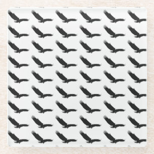 Black & White Landing Eagle Glass Coaster