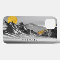 Black White Landscape Golden Moon Custom Name