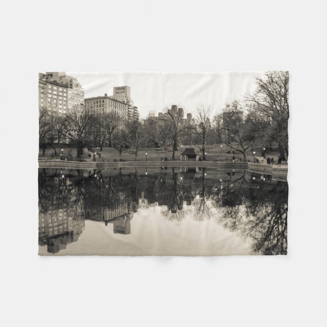 Black & White Landscape in Central Park Fleece Blanket (Front (Horizontal))