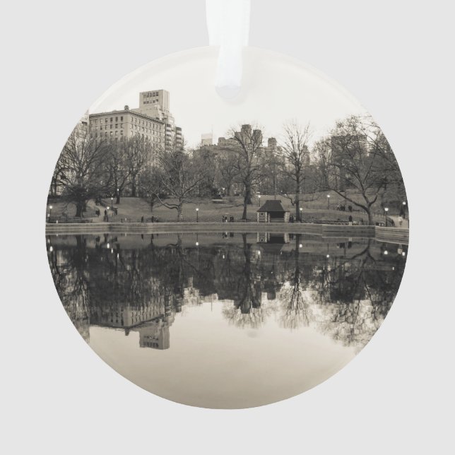 Black & White Landscape in Central Park Ornament (Back)