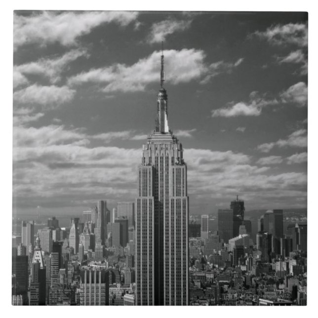 Black & White landscape of New York City skyline Tile (Front)