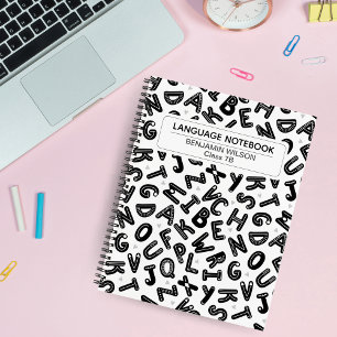 Black & White Language Pattern Spiral Notebook