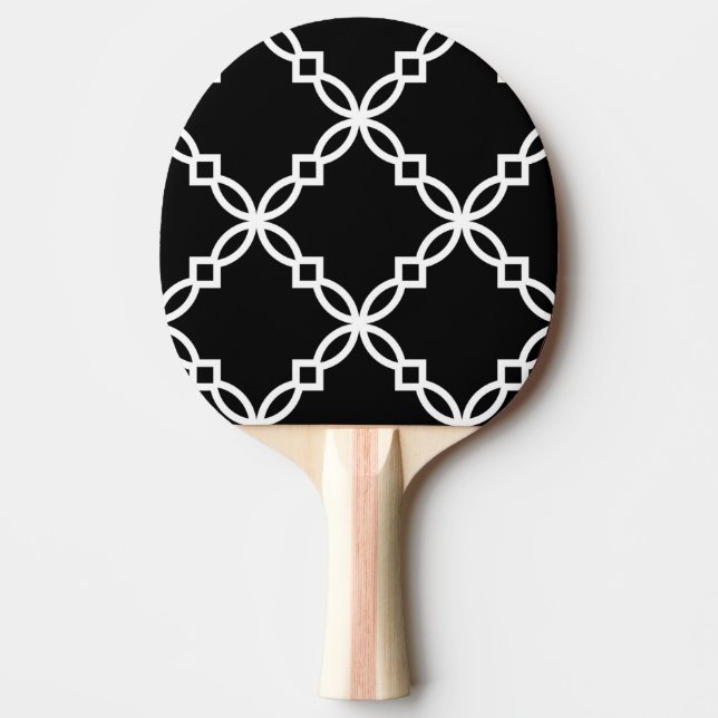 Black White Large Fancy Quatrefoil Pattern Ping Pong Paddle (Front)