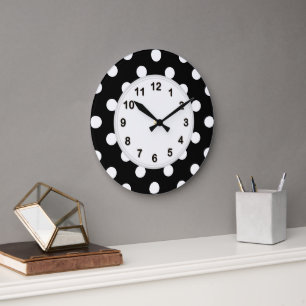 Black White Large Polka Dot Pattern Large Clock