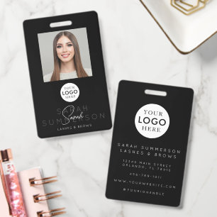 Black White Lashes Brows Makeup Employee ID Badge