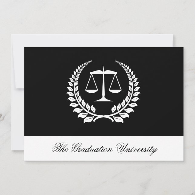 Black/White Laurel Law School Graduation Invitation (Front)