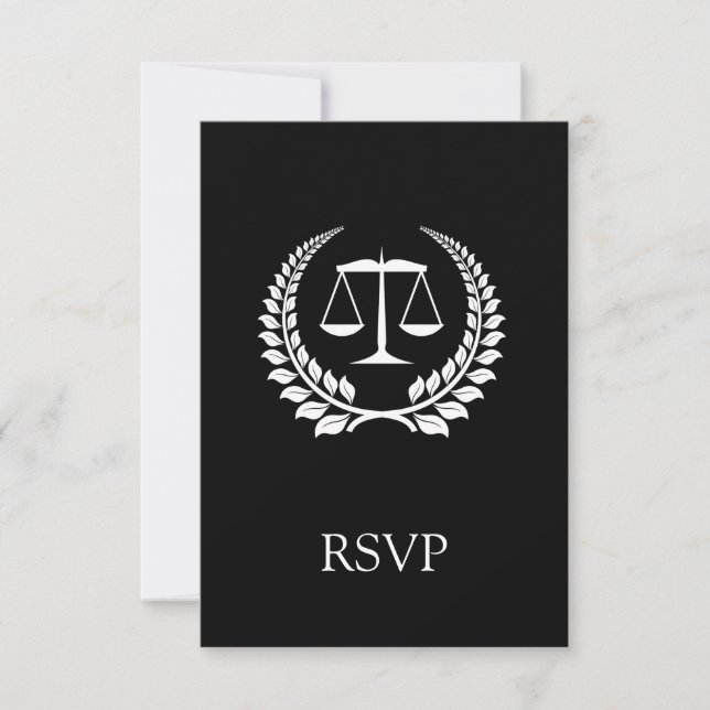 Black/White Laurel Law School Graduation RSVP Card (Front)