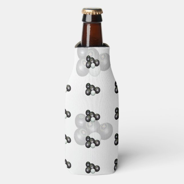 Black White Lawn Bowls Pattern, Bottle Cooler (Bottle Front)