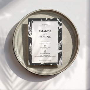 Black & White Leaf Modern Wedding Invitation