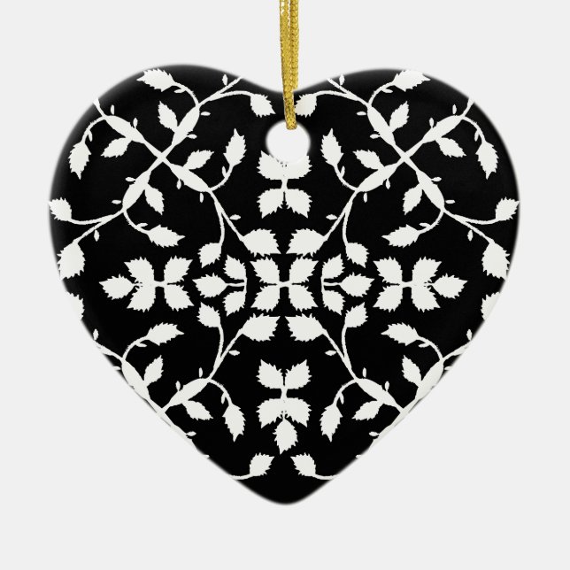 Black white leaf pattern ceramic tree decoration (Front)