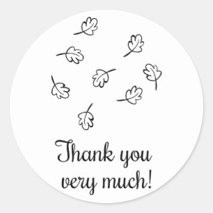 Black & White Leaf Thank You Autumn Leaves Classic Round Sticker