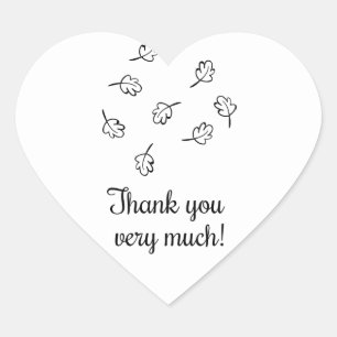 Black & White Leaf Thank You Autumn Leaves Heart Sticker