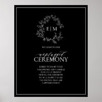 Black White Leafy Crest Monogram Unplugged Wedding