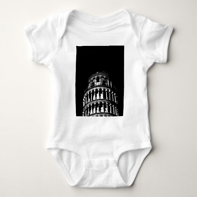 Black White Leaning Tower of Pisa Italy Baby Bodysuit (Front)