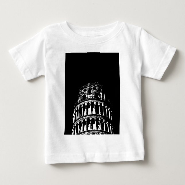 Black White Leaning Tower of Pisa Italy Baby T-Shirt (Front)
