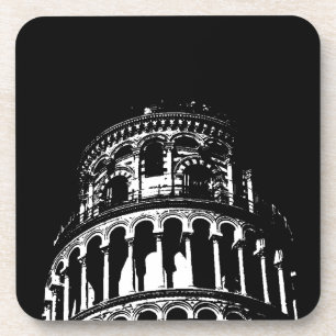 Black White Leaning Tower of Pisa Italy Coaster