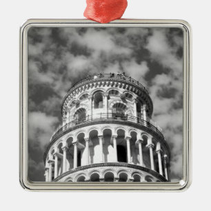 Black White Leaning Tower of Pisa Italy Metal Tree Decoration