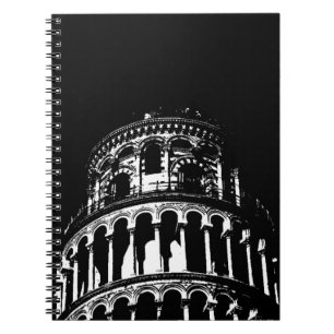 Black White Leaning Tower of Pisa Italy Notebook