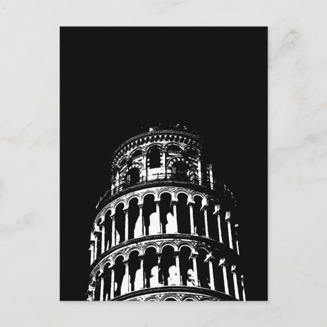 Black White Leaning Tower of Pisa Italy Postcard (Front)