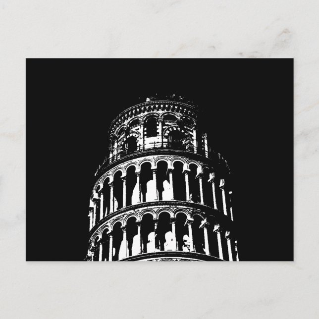 Black White Leaning Tower of Pisa Italy Postcard (Front)