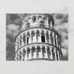 Black White Leaning Tower of Pisa Italy Postcard