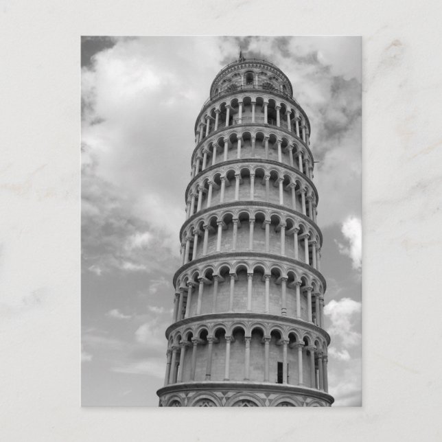 Black White Leaning Tower of Pisa Italy Postcard (Front)