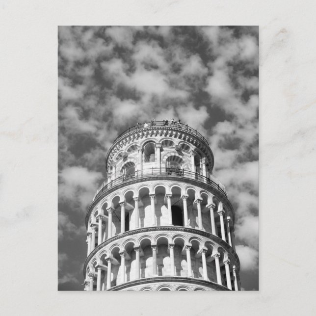 Black White Leaning Tower of Pisa Italy Postcard (Front)