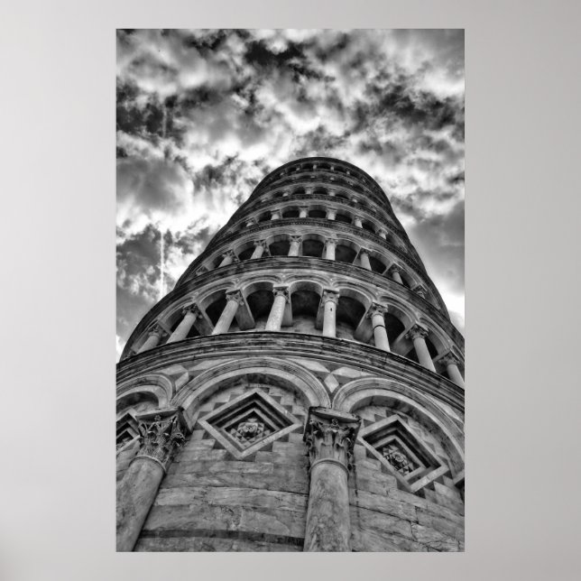 Black & White Leaning Tower of Pisa Italy Poster (Front)