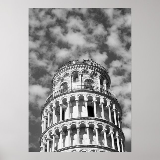 Black & White Leaning Tower of Pisa Italy Poster (Front)