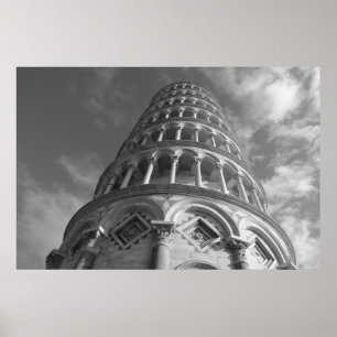 Black & White Leaning Tower of Pisa Italy Poster