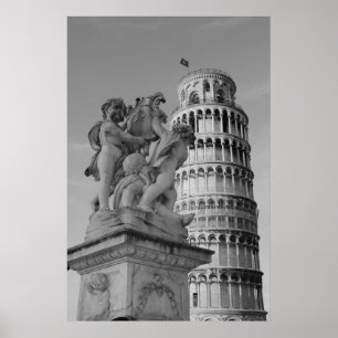 Black & White Leaning Tower of Pisa Italy Poster