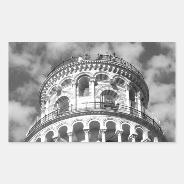 Black White Leaning Tower of Pisa Italy Rectangular Sticker (Front)