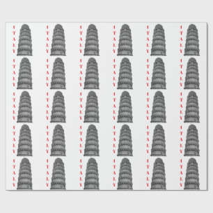 Black White Leaning Tower of Pisa Italy Wrapping Paper