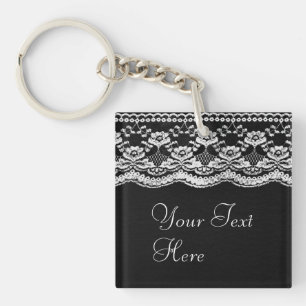 Black & White Leather & Lace Key Ring
