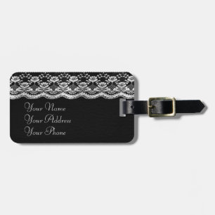 Black & White Leather & Lace Luggage Tag