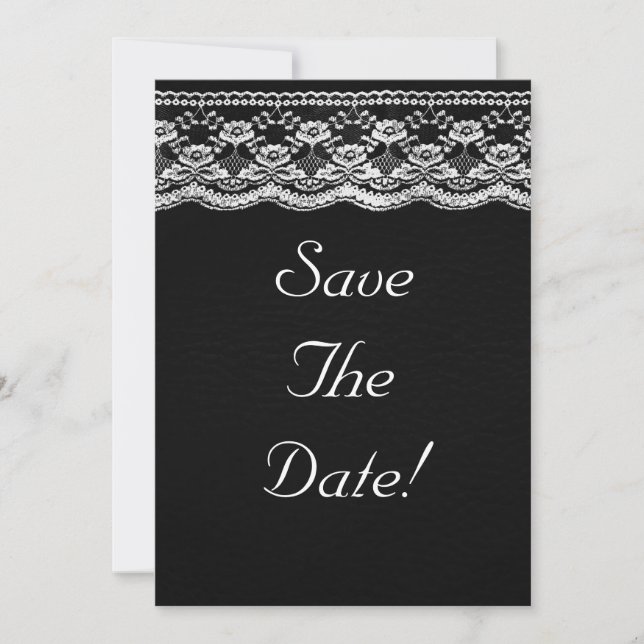 Black & White Leather & Lace Wedding Save The Date Invitation (Front)
